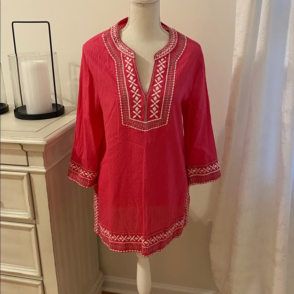 Sigrid Olsen Vibrant Red Embroidered Top